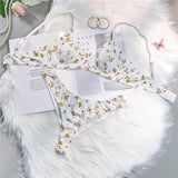 White Ribbed Floral Print Lingerie Set-Outfit