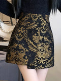 Black Golden Printed Bodycon Mini Skirt-Outfit