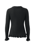 Front Buttons Lace Panel Knit Top-Outfit