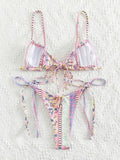 Ethnic Floral Lace Up Bikini Set-Outfit