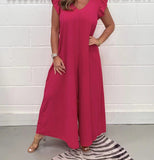 Fongt Summer New Women's Clothing With Lotus Leafy Broad Leg Trousers Solid Casual Jumpsuit Women