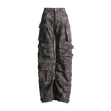 Fongt Design Street Style High-Waisted Wide-Leg Pants Spring 2024 New Fashion Tie-Dye Camouflage Multi-Pocket Cargo Pants-Outfit