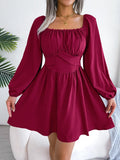 Spring And Summer Leisure Solid Wood Ear Side To Receive Waist Swing Dress Women's