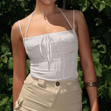 Desire White Sling Top Chest-Shaped Slim Lace Lace Belt Bare-Back Girl Vest 2024 New