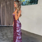 Fongt Summer Women's Vintage Print Premium Slip Dress Evening