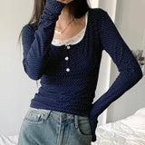 Vintage Patchwork Polka Dots Long Sleeve Tee-Outfit