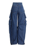 Fongt Wind Jeans Pants Women's Autumn 2024 New Lazy Cargo Pants Mop Straight Pocket Wide Leg Pants-Outfit