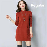 Mid-length Plus Velvet Bottoming Sweaters Women's Thicken Soft Long Knitted Tops Mock Neck Slim Warm Pullovers With
