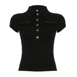 Fongt Retro Two-Sided Pocket Polo Collar Short Casual T-Shirt T-Shirt T-Shirt Buckle Work-Loaded Jacket