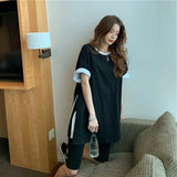sale summer short-sleeved women t-shirts large size solid loose long tshirt pure Cotton Side split T shirt white tops