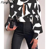 Spring Standing Collar Long Sleeve Lantern Sleeve Backless Hollow Out Top Shirt Pretty and Cheap Women's Blouses