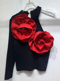 Fongt Babes In Autumn 2025 New Fashion High-End Design Sense Splicing Flowers To Repair Knitted Tops For Women