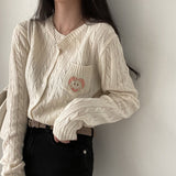 Vintage Cable Knit Slim Knitted Cardigan-Outfit