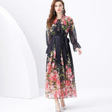 Fongt Suit Women's Long-Sleeved Print Chiffon Top High-Waist Long Skirt Two-Set Women