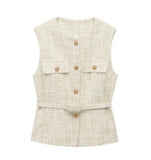 Fongt Women's Clothing INS Net Red Explosive With Belt Beads Texture Vest