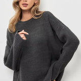 Fongt / Winter 2024 Round Collar Loose Long Sleeve Basic Casual Sweater