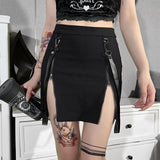 Dark Wind Spring's New Double Zipper Bag Hip Fork Goth Design Tight Half Skirt Woman-Outfit