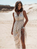 Fongt Summer Temperament Bohemian Long Dress Burst Women's Lace Splicing Big Swinging Clothes