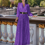 Fongt Buy Through The New Fashion V-Neck Long-Sleeved Shirt Temperament Elegant Waist Display Thin Bright Leg