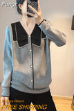 Autumn Chic Peter Pan Collar Single Breasted Knitted Pullovers for Women 2023 New Fashion Women Design Casual Sweater