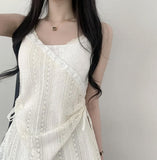 Tully lace side shirring layered bustier Blouse-Outfit