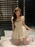 Bow Vintage Kawaii Dress Women Lace Designer Party Mini Dress Female Casual Korean Fashion Y2k Lolita Retro Dress