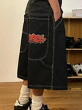 Y2K Vintage Denim Shorts Men's Harajuku Punk High-Waisted Denim Shorts-Outfit