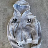 Fongt Trend Street Free-Movement FLUENT Print Zippered Sweater Men And Women Hip Hop Sports Zipper Hoodie