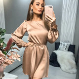 Fongt Dingy Mid-Rise Long-Sleeved Collar Dress Temperament Commuting Short Dress Solid Color Women's