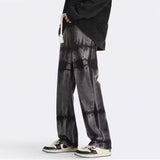 Tie-Dyed Loose Straight Trousers Trendy Trousers Simple Straight Men's Jeans In Spring And Autumn-Outfit