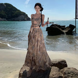 Senior Sense Two-Piece Tie-Dye Slip Vest Jacket Women's Summer New Style High Waist Word Skirt Suit-Outfit