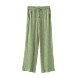 Fongt Women's 2025 Summer New Linen-Blend Striped Shirt Wide-Legged Trousers Set