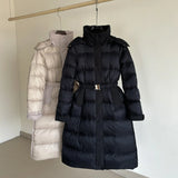 Station High-End Down Jacket Female Long Style 2024 Winter Fashion Light Luxury Big White Duck Velvet Bundle Waist Coat Burst-Outfit