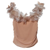 Three-Dimensional Flower Shoulder Sling Vest On Both Sides Of The Folding Mesh Repair Sleeveless Top