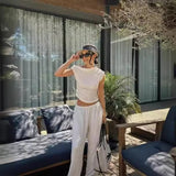 Fongt Women's INS Bursts Of Sleeveless Knitted Trousers Set Holiday Light Luxury