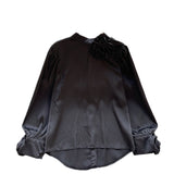 Shirt Female Design Sense Three-Dimensional Flower Long Sleeve Temperament Satin Shirt Spring Dress New Jacket Is Versatile-Outfit