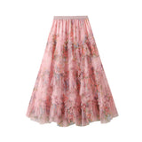 Fongt Splicing Color Flower Mesh Dress Dress Girl 2025 Spring Court Style Temperament Cake Skirt 8077