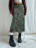 Fongt Retro Print High-Waisted Hips Half-Dress Hottie Lake Embankment Green Girl White Temperament Dress