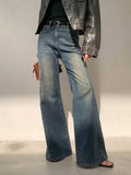 Fongt Water Wash Blue Jeans Women 2025 Autumn And Winter Temperament Niche New Fashion Micro-Horns Drag Wide Leg Pants