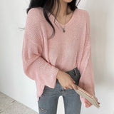 2021 White Blouse Hollow Out Sunscreen Sweater Loose Lady Tops V-neck Sweater Summer Sunscreen Blouse New Chic