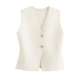 Fongt Women's Clothing 2025 Summer Solid Color Repair Gold Button Knitted Vest Top