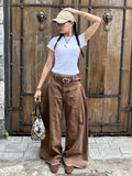 Fongt Retro Style Folded Design Low-Rise Jeans Street Babes Women's New Personality Loose-Legged Trousers