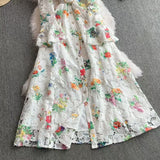 Fongt Court High-Grade Shattered Floral Dress Women Summer Horn Cuff Belt Thin Design Super Fairy Temperament Dress