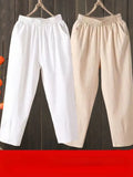 Fashion Woman Pants Casual Cotton Linen Harem Pants LOOSE Solid Ankle-Length Pants Elastic Waist Women's Summer