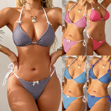 2025 New Bikini Women's Split Swimsuit Print Small Lattice Triangle Bag Sexy