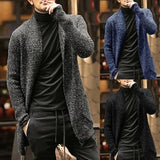 Fongt Men's Wear Long Sleeve Mixed Color Knit Pocket Cardigan Trench Coat