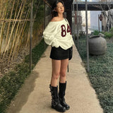 Number Printed One Shoulder Loose Sweatshirt-Outfit