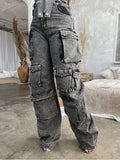 Fongt Street Wide-Legged Jeans Women's New Autumn 2025 New Fashion High-Waisted Trousers Multi-Pocket Workwear Casual Pants