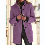 Winter Women's Casual Woolen Outerwear Elegant Solid Warm Blazer Coats Long Sleeve Single-breasted Office Jackets