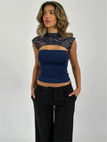 Front Slit Back Lace Short Sleeve Top-Outfit